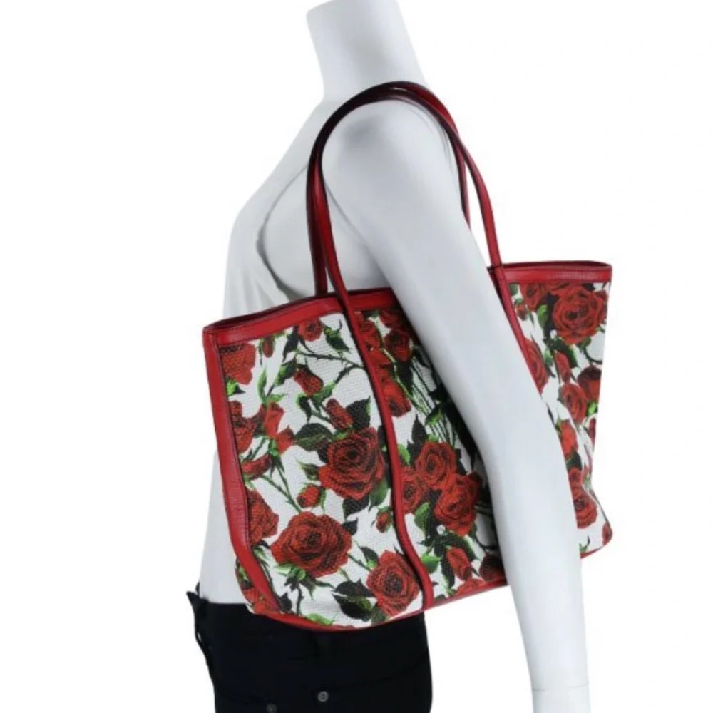 Dolce and Gabbana Red Rose Print Tote Bag - Women